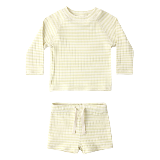 Citron Stripe Rashguard + Short Set - Rylee & Cru