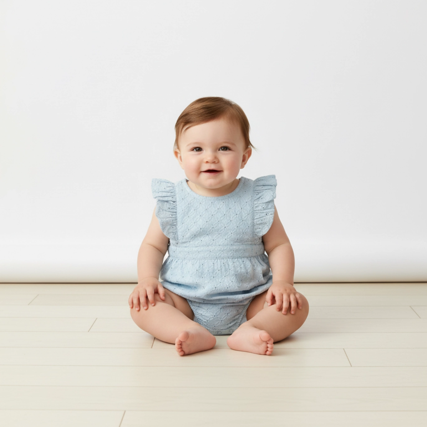 Light Blue Eyelet Flutter Romper - Makemake Organics
