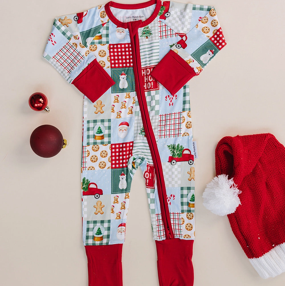 Christmas Patchwork Romper - Lucky Panda Kids