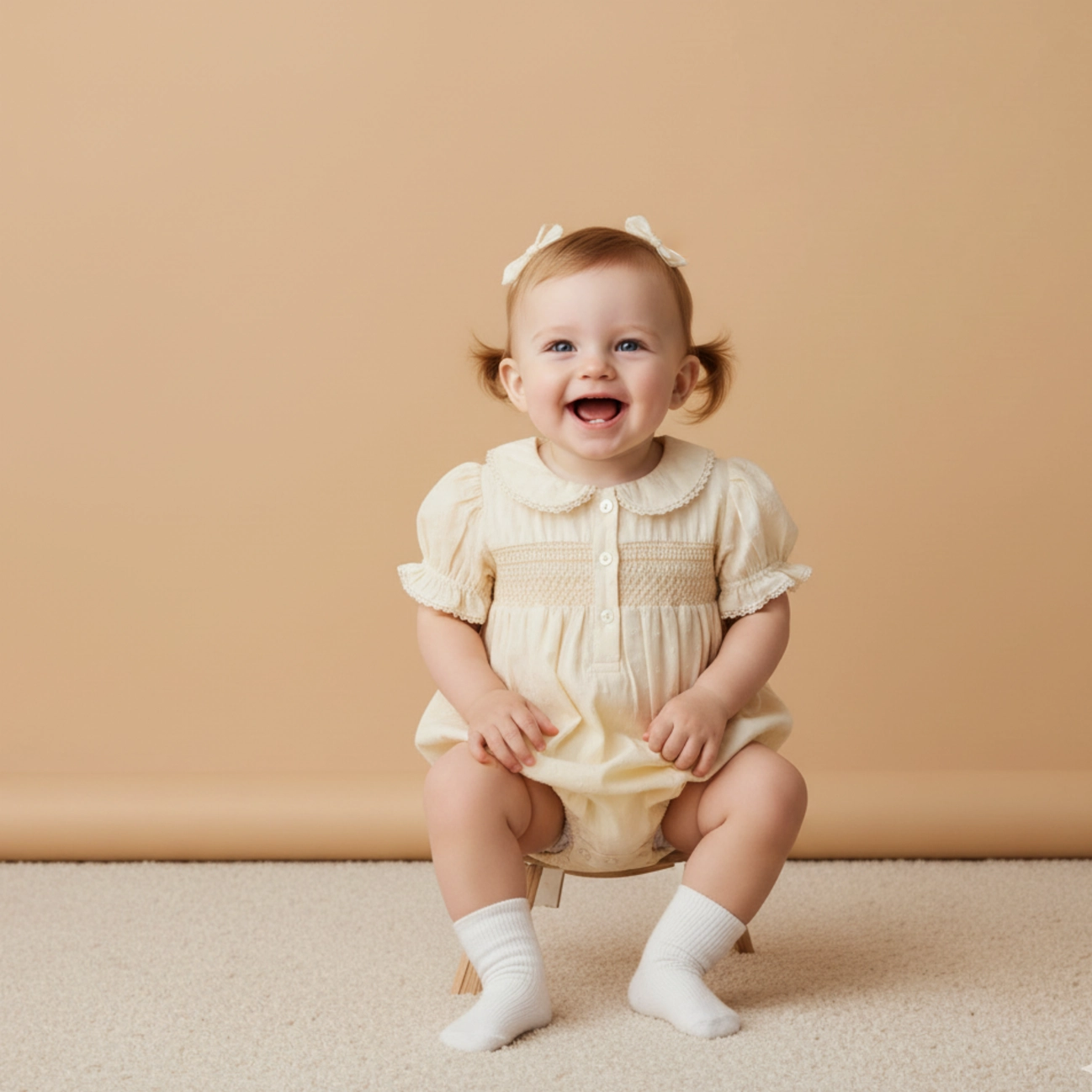 Butter Yellow Smocked Button Romper - Makemake Organics