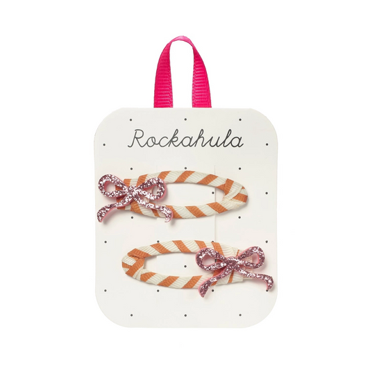 Stripy Glitter Bow Clips - Rockahula