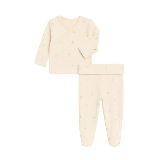 Loren Floral Lacey Pointelle Wrap Top & Footie - Kendi