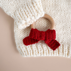 Red Bow Crochet Rattle Teether - The Blueberry Hill