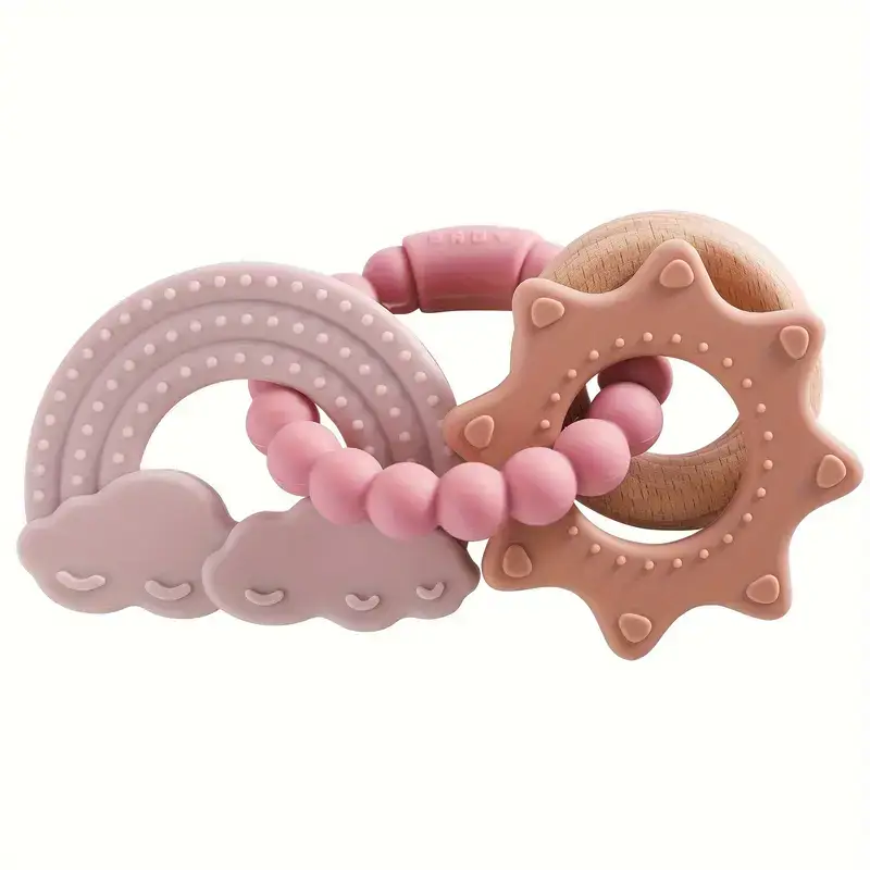 Catalina Rattle Teal Teether - Three Hearts