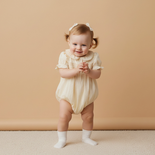 Butter Yellow Smocked Button Romper - Makemake Organics