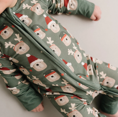 Green Christmas Bears Sleeper - Little One Shop