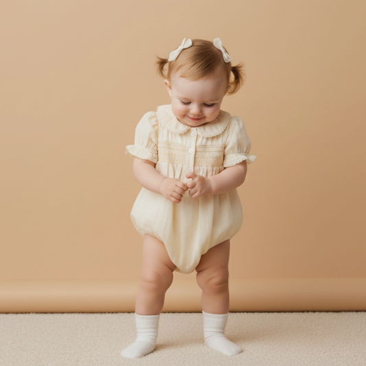 Butter Yellow Smocked Button Romper - Makemake Organics