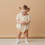 Butter Yellow Smocked Button Romper - Makemake Organics