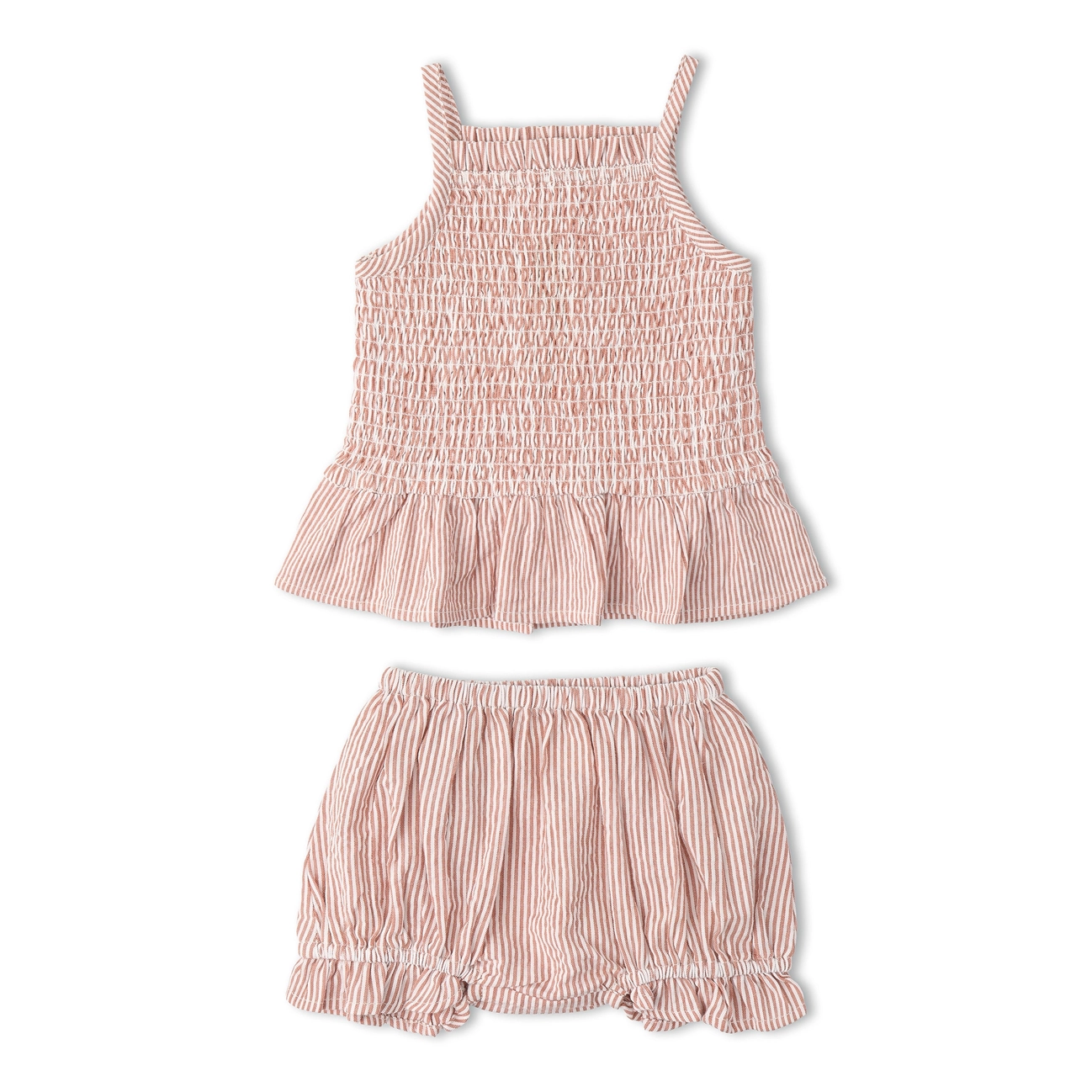 Coral Stripes Smocked Top & Bloomer Set - Makemake Organics