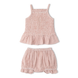 Coral Stripes Smocked Top & Bloomer Set - Makemake Organics