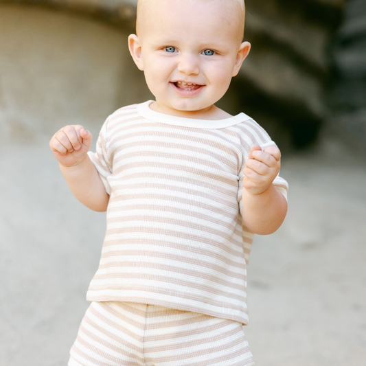 Oat Stripe Waffle Shortie Set - Quincy Mae