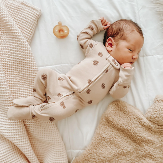 Oatmeal Pinecone Zipper Footie - L'ovedbaby