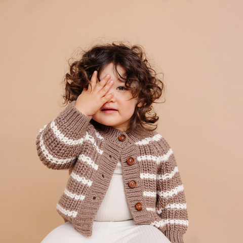 Tan Rib Knit Stripe Cardigan - The Blueberry Hill