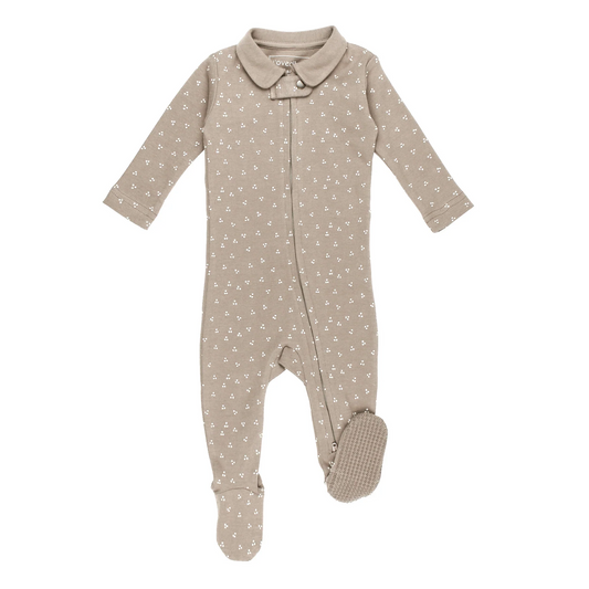 Oatmeal Dots Polo Zipper Footie - L'ovedbaby