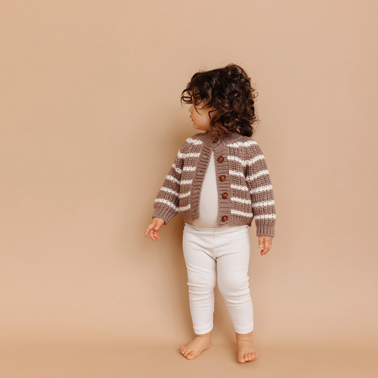 Tan Rib Knit Stripe Cardigan - The Blueberry Hill