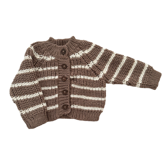 Tan Rib Knit Stripe Cardigan - The Blueberry Hill