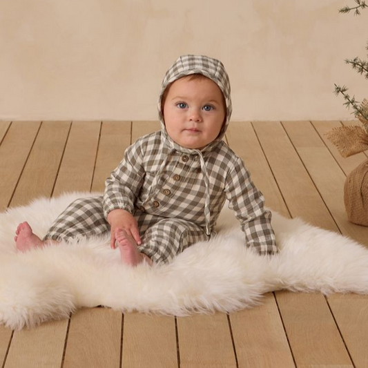 Forest Check Woven Bonnet - Quincy Mae