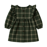 Pine Plaid Rya Flannel Ruffle Dress  - Kendi