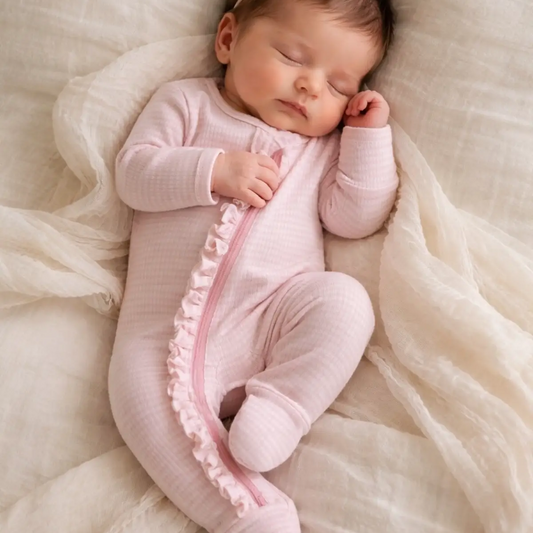 Pink Stripe Ribbed Frill Footie - SIIX Collection
