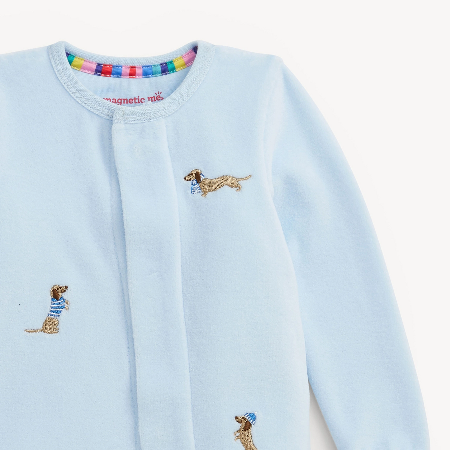 Blue Embriodered Dogs Velour Footie - Magnetic Me