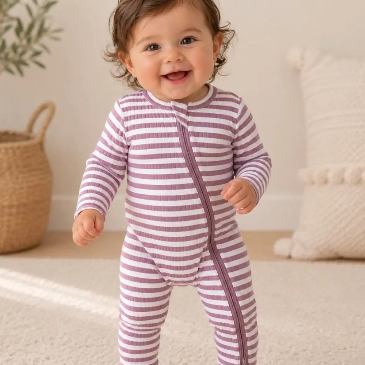 Violet Stripe Ribbed Romper - SIIX Collection