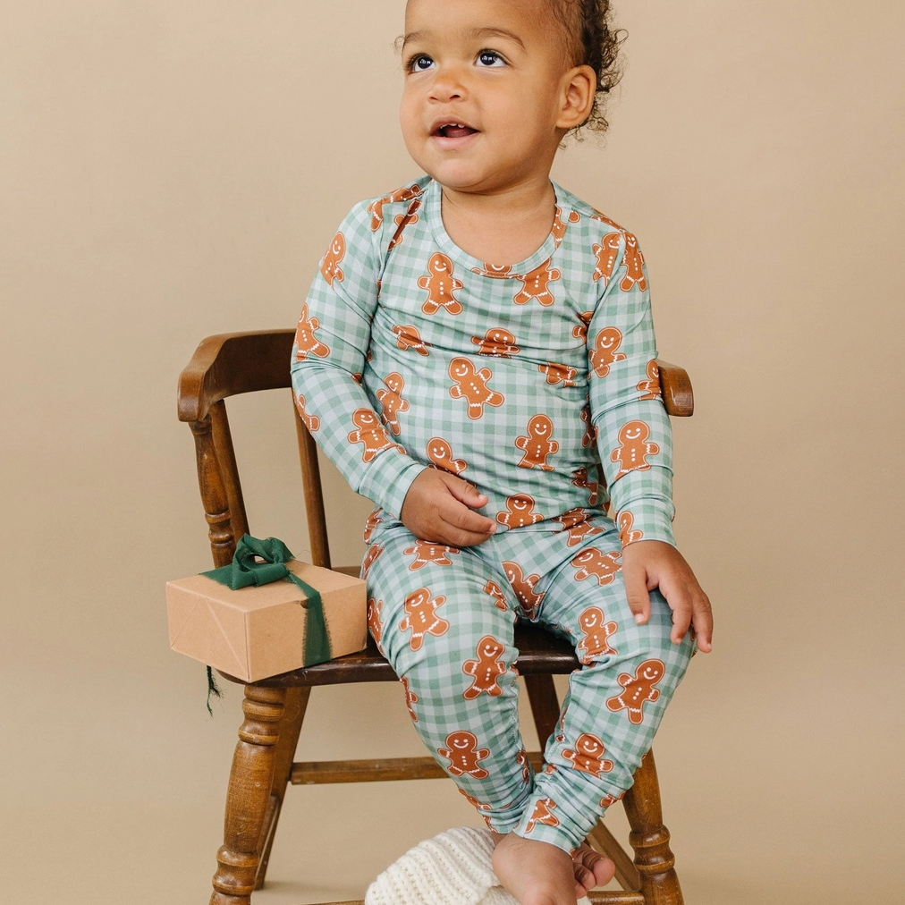 Gingerbread Gingham Two Piece - Lucky Panda Kids