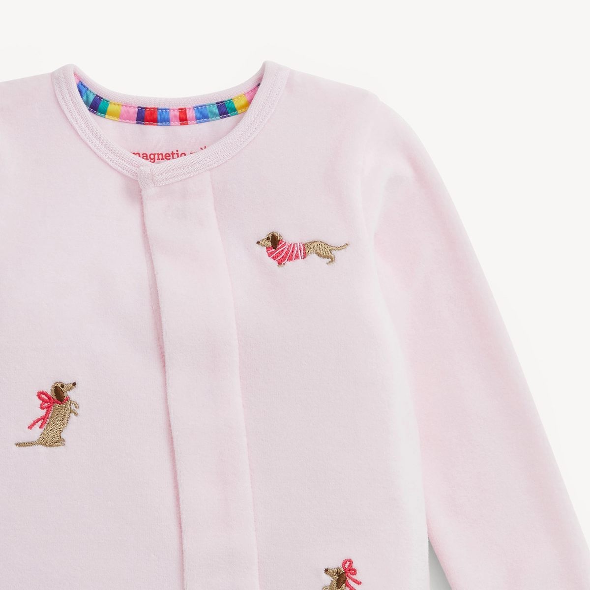 Pink Embriodered Dogs Velour Footie - Magnetic Me