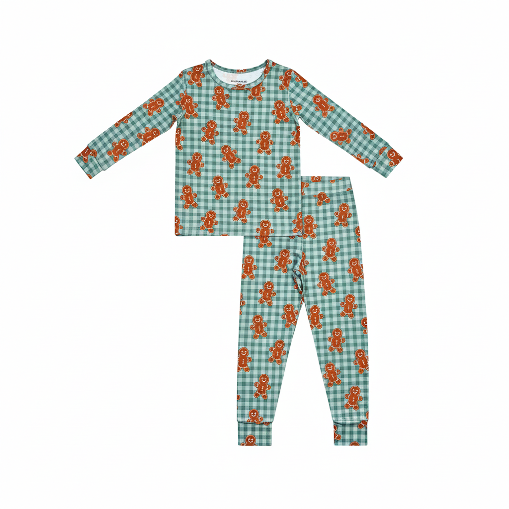 Gingerbread Gingham Two Piece - Lucky Panda Kids