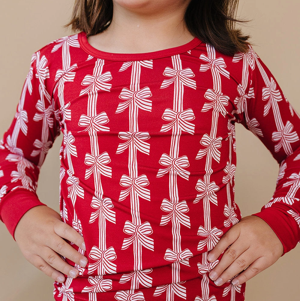 Red Bows Two Piece - Lucky Panda Kids