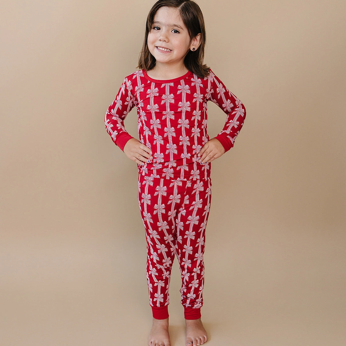 Red Bows Two Piece - Lucky Panda Kids