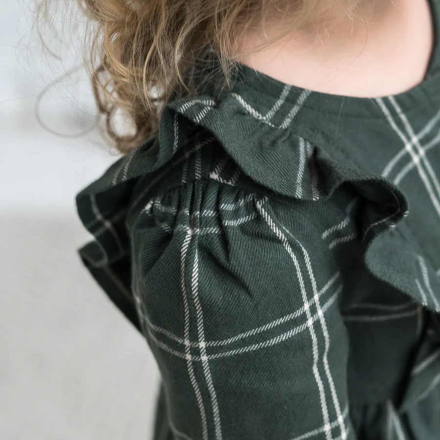 Pine Plaid Rya Flannel Ruffle Dress  - Kendi
