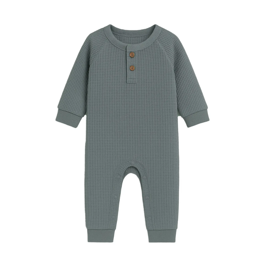 Agave Crosby Waffle Henley Romper - Kendi