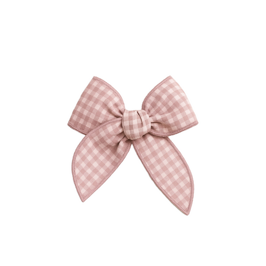 Mauve Gingham Poplin Bow Hair Clip - Kendi