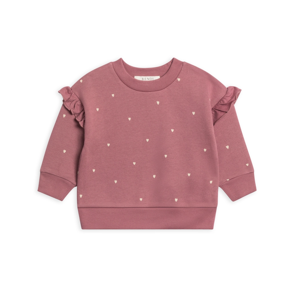 Raspberry Hearts Abbey Fleece Ruffle Pullover - Kendi