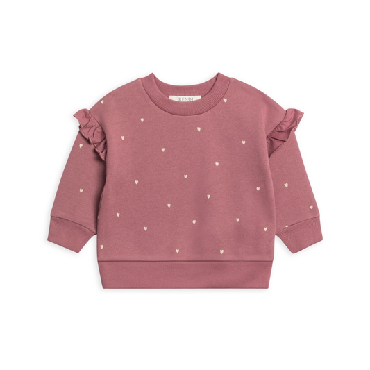 Raspberry Hearts Abbey Fleece Ruffle Pullover - Kendi