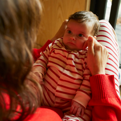 Red & Oatmeal Breton Baby Sleepsuit - Sleepy Doe