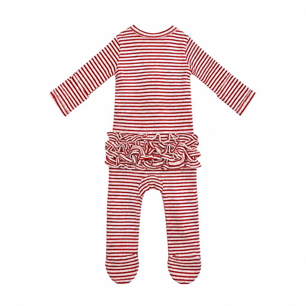 Red Stripe Frill Footie - SIIX Collection