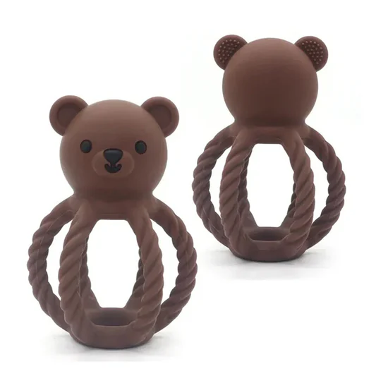 Chocolate Teddy Silicone Rattle - Three Hearts