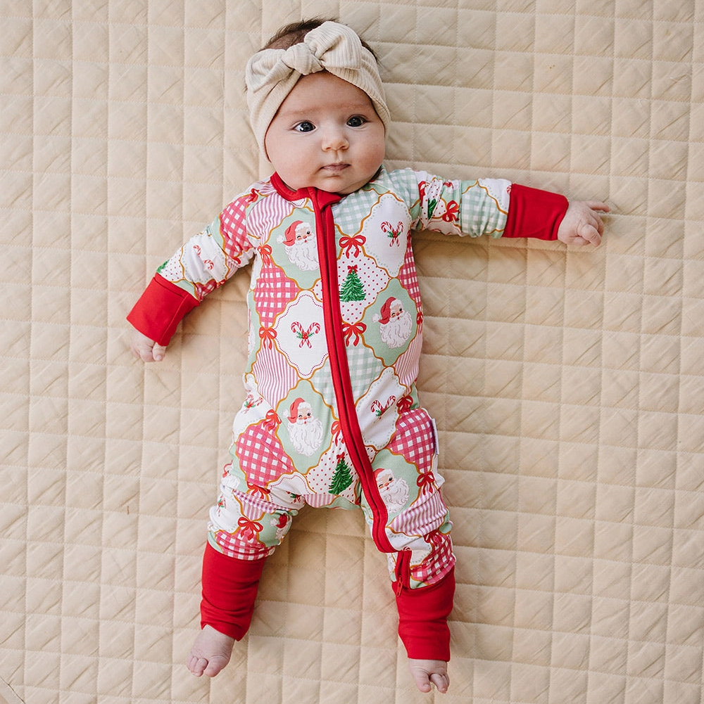 Santa Patchwork Romper - Lucky Panda Kids