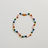 Raw Baltic Amber and Pearl Necklace + Sweet Pink Gemstones - CanyonLeaf