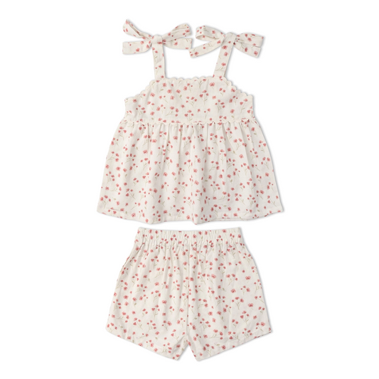 Pink Bloom Tie Up Top & Short Set - Makemake Organics
