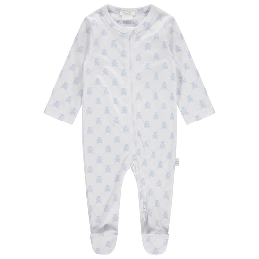 Blue Teddy Bear Zipper Footie - Pimalu