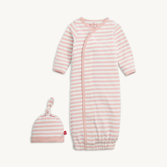 Pink Stripe Organic Cotton Gown & Hat - Magnetic Me
