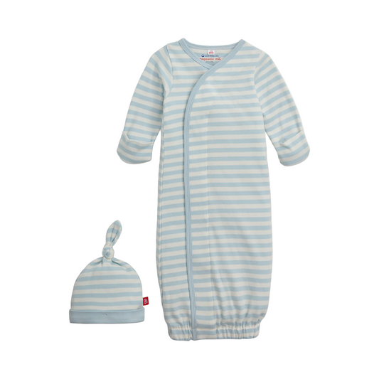 Blue Stripe Organic Cotton Gown & Hat - Magnetic Me