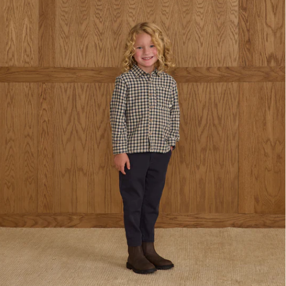 Navy Check Collared Long Sleeve - Rylee + Cru