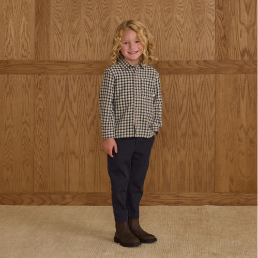 Navy Check Collared Long Sleeve - Rylee + Cru