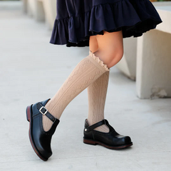Oat Fancy Lace Top Knee High Socks - Little Stocking Co.
