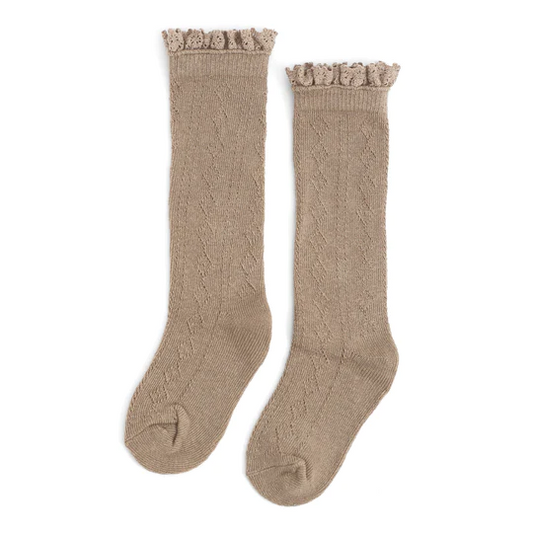 Oat Fancy Lace Top Knee High Socks - Little Stocking Co.