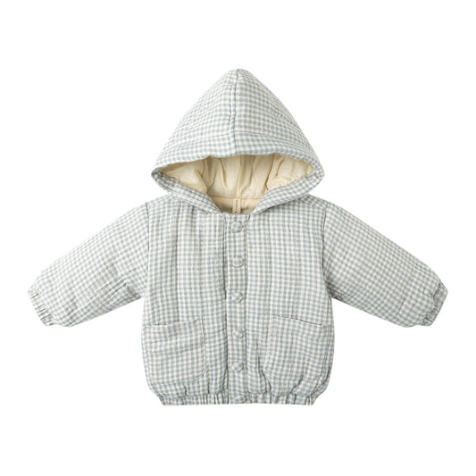 Blue Gingham Hooded Woven Jacket - Quincy Mae