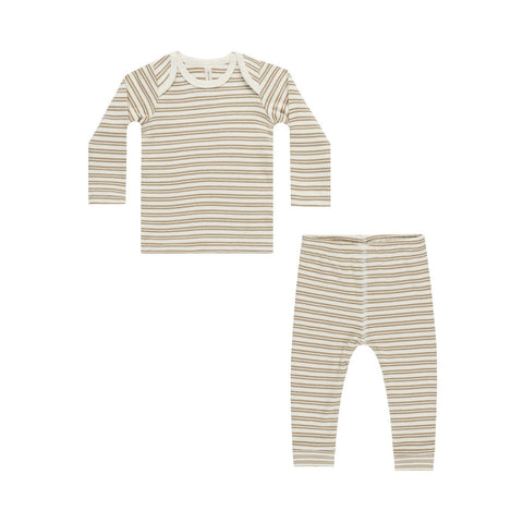 Golden Stripe Ribbed Tee + Legging Set - Quincy Mae